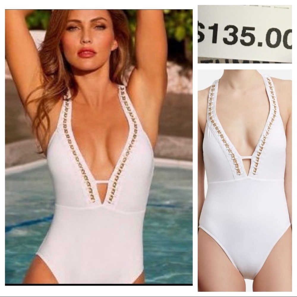 NWT! Kenneth Cole PLUNGE GOLD-TONE CHAIN ONE-PIECE